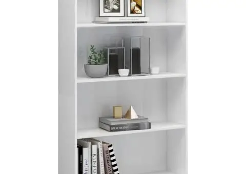 Bibliotecă 4 rafturi, alb lucios, 80x24x142 cm, lemn prelucrat - 3/5