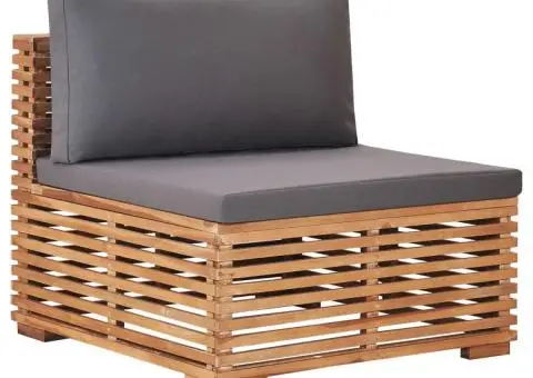 Canapea de grădină de mijloc cu perne gri, lemn masiv de tec - 1/5