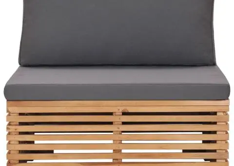 Canapea de grădină de mijloc cu perne gri, lemn masiv de tec - 2/5