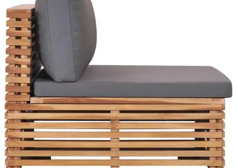 Canapea de grădină de mijloc cu perne gri, lemn masiv de tec - 3/5