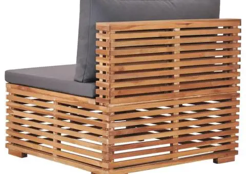 Canapea de grădină de mijloc cu perne gri, lemn masiv de tec - 4/5