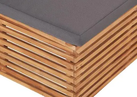 Canapea de grădină de mijloc cu perne gri, lemn masiv de tec - 5/5