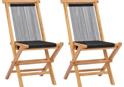 Scaune de grădină pliabile, 2 buc, lemn masiv de tec & frânghie - 1/5