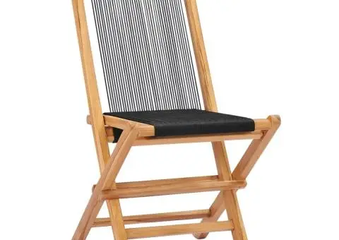 Scaune de grădină pliabile, 2 buc, lemn masiv de tec & frânghie - 2/5