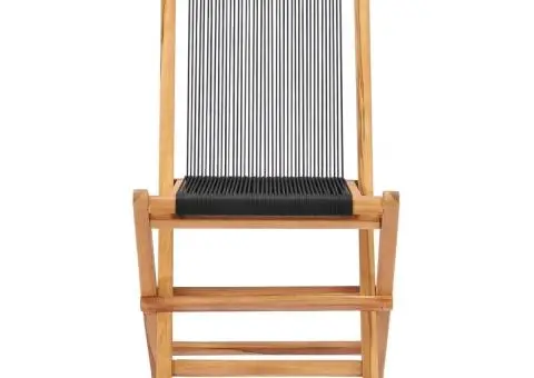 Scaune de grădină pliabile, 2 buc, lemn masiv de tec & frânghie - 3/5