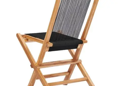 Scaune de grădină pliabile, 2 buc, lemn masiv de tec & frânghie - 4/5