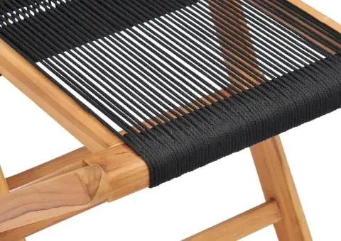 Scaune de grădină pliabile, 2 buc, lemn masiv de tec & frânghie - 5/5