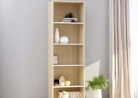 Bibliotecă cu 5 rafturi alb/sonoma 60x30x189 cm, lemn prelucrat - 1/5