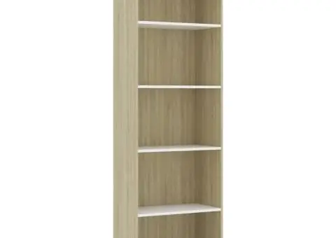 Bibliotecă cu 5 rafturi alb/sonoma 60x30x189 cm, lemn prelucrat - 2/5