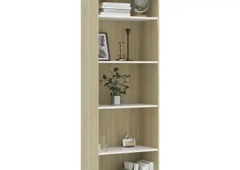 Bibliotecă cu 5 rafturi alb/sonoma 60x30x189 cm, lemn prelucrat - 3/5