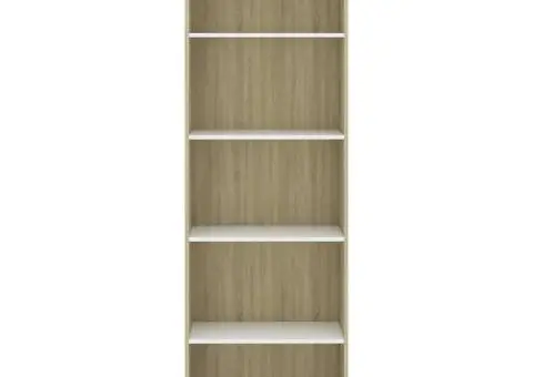 Bibliotecă cu 5 rafturi alb/sonoma 60x30x189 cm, lemn prelucrat - 4/5