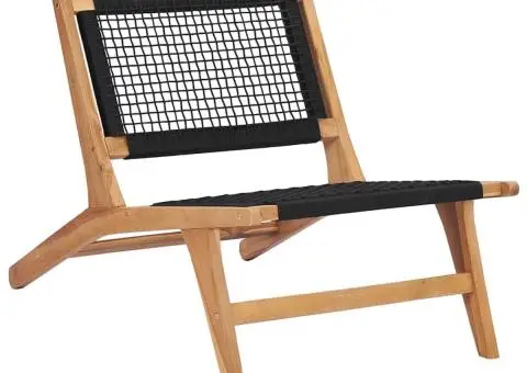 Șezlong cu taburet, lemn masiv de tec și frânghie - 4/5