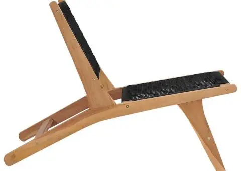 Șezlong cu taburet, lemn masiv de tec și frânghie - 5/5