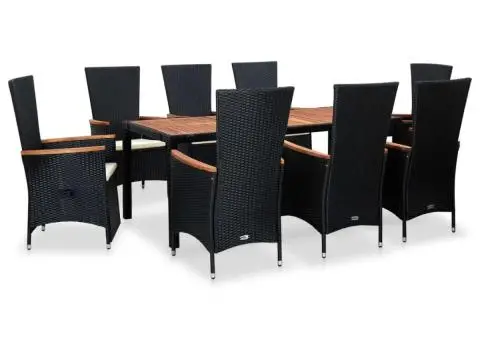 Set mobilier de exterior cu perne, 9 piese, negru, poliratan - 1/5