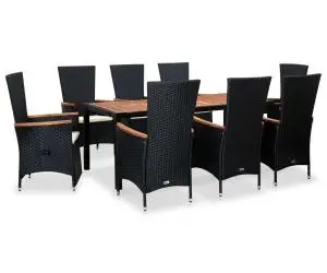 vidaXL Set mobilier de exterior cu perne, 9 piese, negru, poliratan