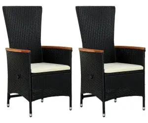 vidaXL Scaune de exterior cu perne, 2 buc., negru, poliratan