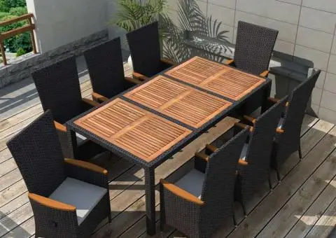 Set mobilier de exterior 9 piese negru poliratan lemn de acacia - 1/5