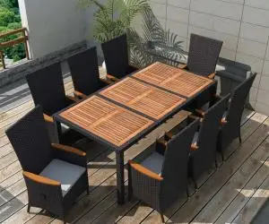 vidaXL Set mobilier de exterior 9 piese negru poliratan lemn de acacia