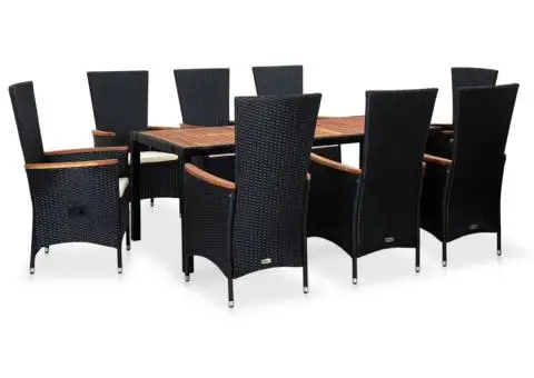 Set mobilier de exterior 9 piese negru poliratan lemn de acacia - 2/5