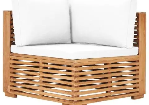 Canapea de grădină de colț cu perne crem, lemn masiv de tec - 1/5