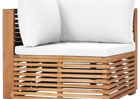 Canapea de grădină de colț cu perne crem, lemn masiv de tec - 2/5