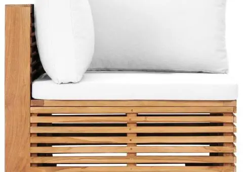 Canapea de grădină de colț cu perne crem, lemn masiv de tec - 3/5