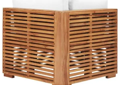 Canapea de grădină de colț cu perne crem, lemn masiv de tec - 4/5