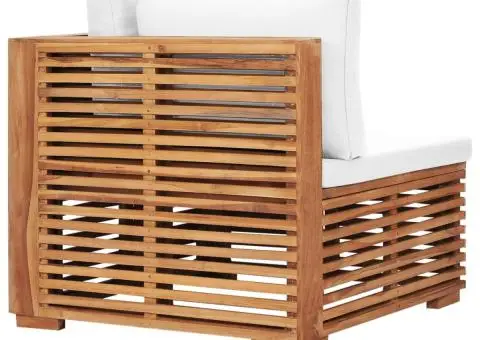 Canapea de grădină de colț cu perne crem, lemn masiv de tec - 5/5