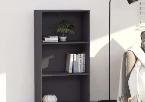 Bibliotecă cu 3 rafturi, gri, 60x30x114 cm, lemn prelucrat - 1/5
