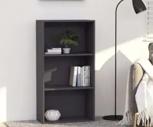 vidaXL Bibliotecă cu 3 rafturi, gri, 60x30x114 cm, lemn prelucrat