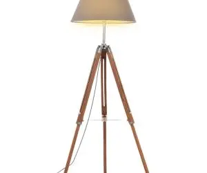 vidaXL Lampă de podea trepied, maro miere și gri, 141 cm, lemn de tec