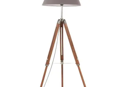 Lampă de podea trepied, maro miere și gri, 141 cm, lemn de tec - 2/5