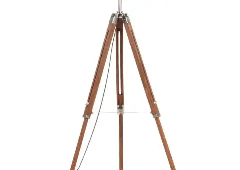 Lampă de podea trepied, maro miere și gri, 141 cm, lemn de tec - 3/5