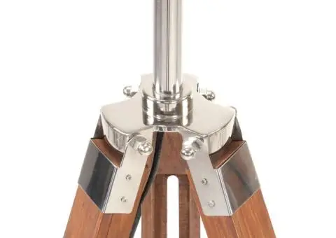 Lampă de podea trepied, maro miere și gri, 141 cm, lemn de tec - 5/5