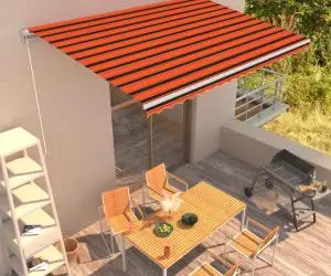 vidaXL Copertină retractabilă manual, portocaliu & maro, 450 x 300 cm