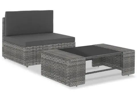 Set mobilier de grădină, 2 piese, gri, poliratan - 1/5