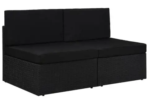 Canapea modulară cu 2 locuri, negru, poliratan - 1/5