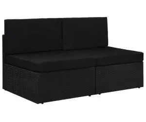 vidaXL Canapea modulară cu 2 locuri, negru, poliratan