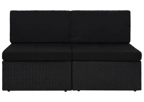 Canapea modulară cu 2 locuri, negru, poliratan - 2/5