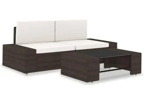 Set mobilier de grădină, 3 piese, maro, poliratan - 1/5