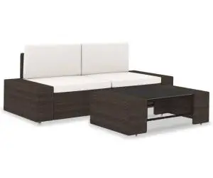 vidaXL Set mobilier de grădină, 3 piese, maro, poliratan