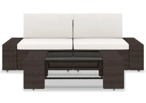 Set mobilier de grădină, 3 piese, maro, poliratan - 2/5