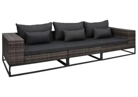 Set canapele de grădină cu perne, 3 piese, gri, poliratan - 1/5