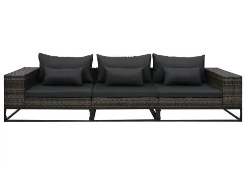 Set canapele de grădină cu perne, 3 piese, gri, poliratan - 2/5