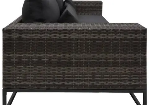 Set canapele de grădină cu perne, 3 piese, gri, poliratan - 3/5