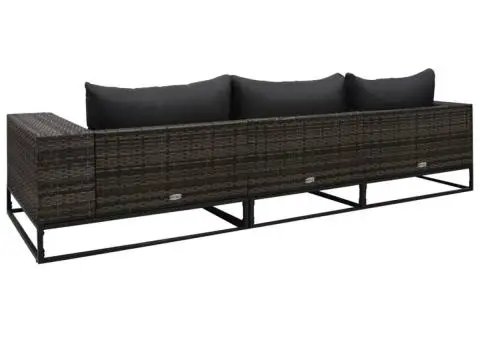 Set canapele de grădină cu perne, 3 piese, gri, poliratan - 4/5