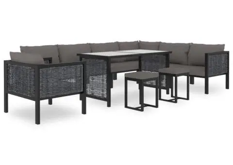 Set mobilier de grădină cu perne, 10 piese, antracit, poliratan - 1/5