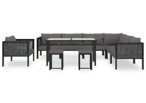Set mobilier de grădină cu perne, 10 piese, antracit, poliratan - 3/5