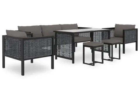 Set mobilier de grădină cu perne, 8 piese, antracit, poliratan - 1/5