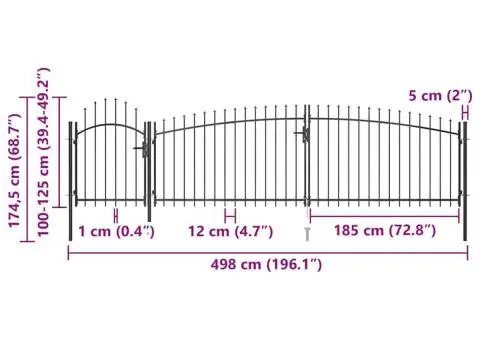 Poartă gard pentru grădină cu vârf suliță, negru 5 x 1,75 m - 5/5